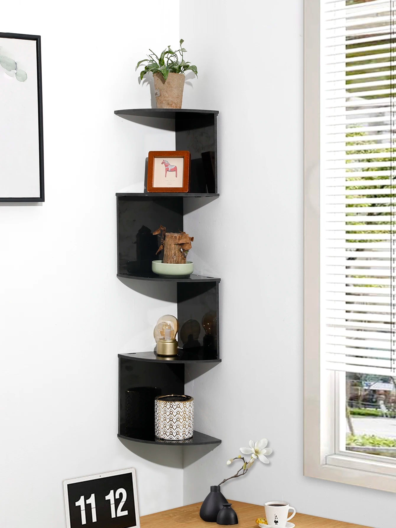 5-tier Corner Storage Rack Floating Wall Shelf Aesthetic Room Decoration Home Decoration Living Room Kitchen Display Stand Ledge