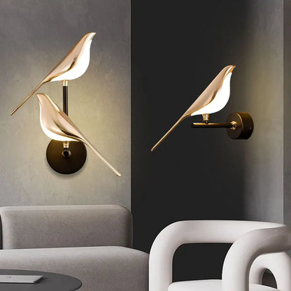 Creative Bird 360° Rotatable LED Wall Lamps Bedroom Bedside Indoor Golden Touch Switch LED Wall Lights Wall Sconce Home