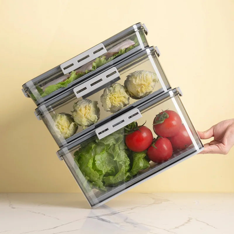 Refrigerator Storage Box  PET Plastic Transparent Thickened Timekeeping Freezer Draining Crisper Box Refrigerator Special Use