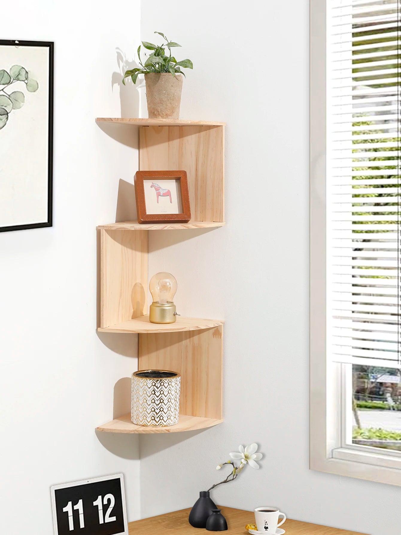 5-tier Corner Storage Rack Floating Wall Shelf Aesthetic Room Decoration Home Decoration Living Room Kitchen Display Stand Ledge