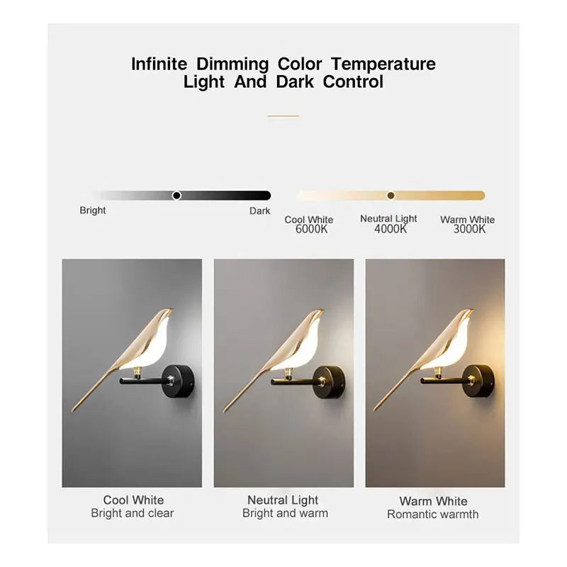 Creative Bird 360° Rotatable LED Wall Lamps Bedroom Bedside Indoor Golden Touch Switch LED Wall Lights Wall Sconce Home