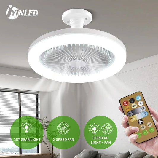 Ceiling Fans With Remote Control and Light LED Lamp Fan E27 Converter Base Smart Silent Ceiling Fans For Bedroom Living Room