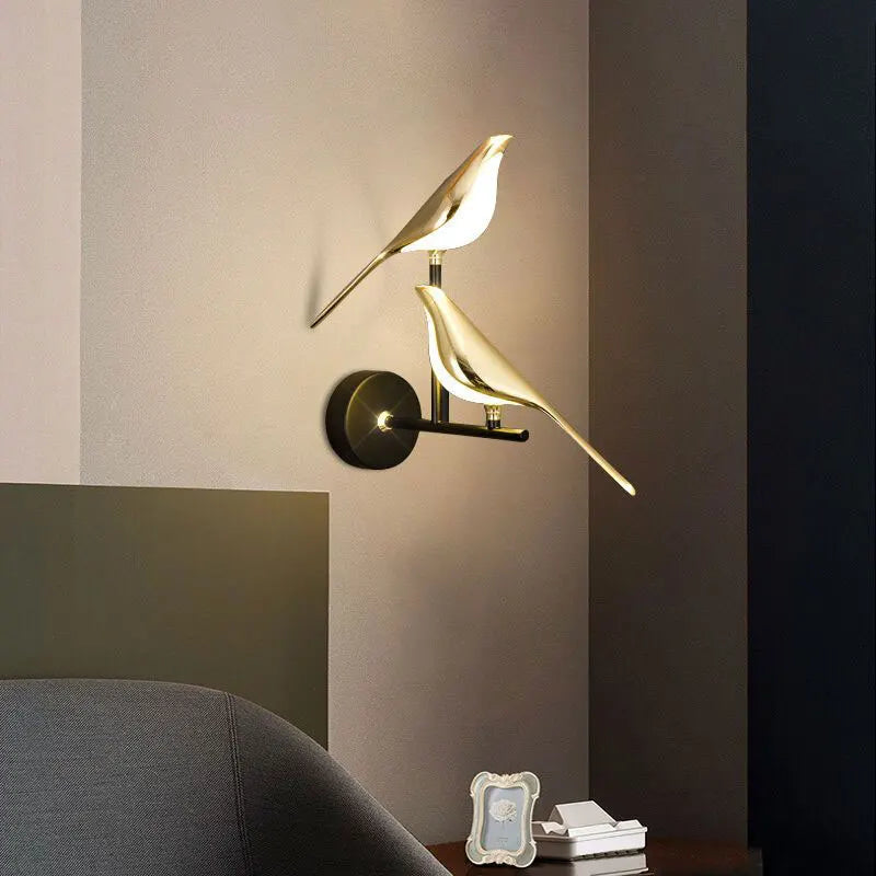 Creative Bird 360° Rotatable LED Wall Lamps Bedroom Bedside Indoor Golden Touch Switch LED Wall Lights Wall Sconce Home